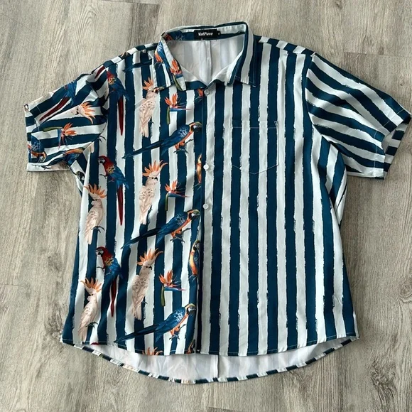 NWOT Men's Casual Button Down Shirt - Blue Parrot Print - Picture 3 of 11